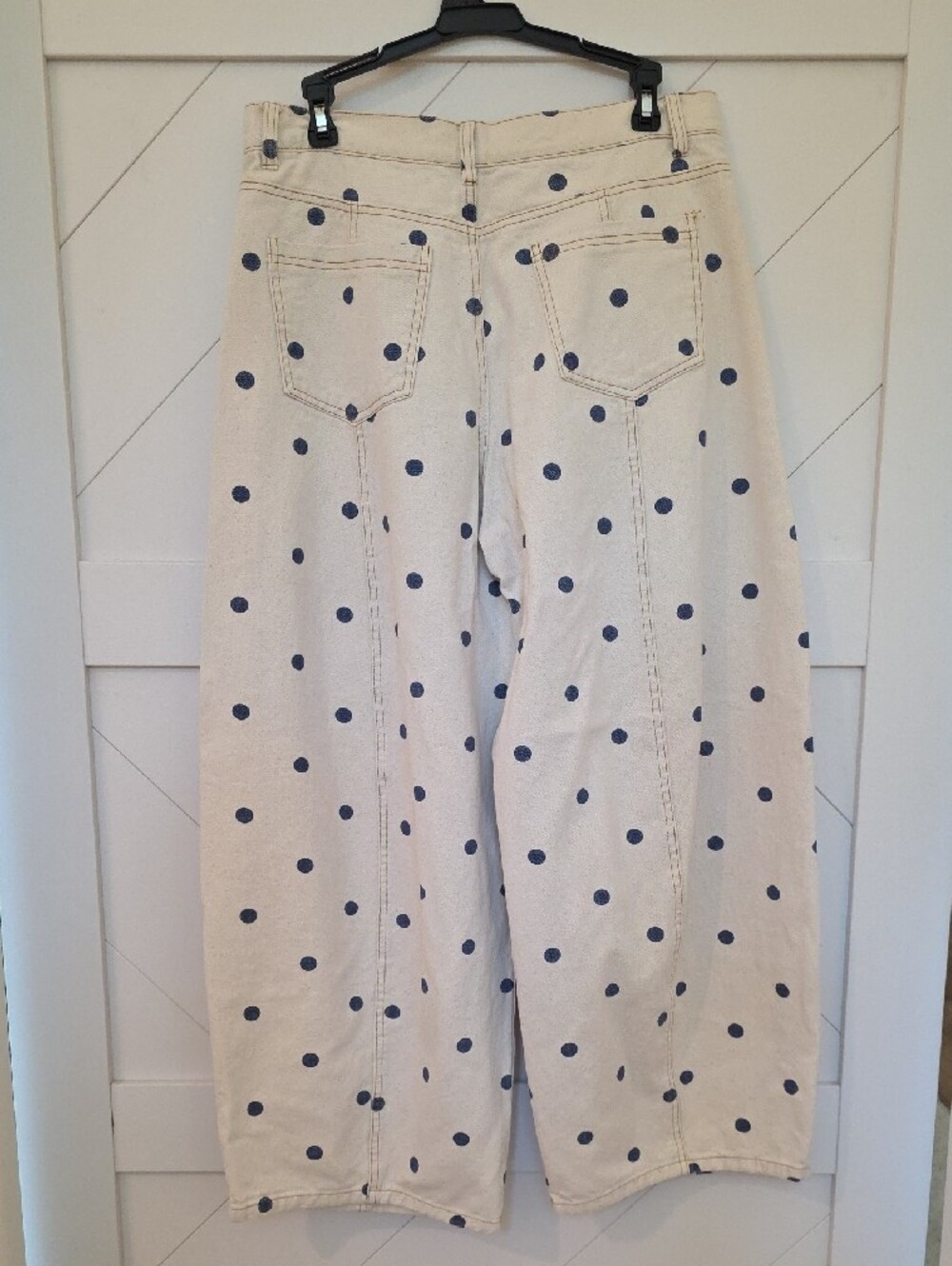 Peach Love California Cream Barrel Leg Polka Dot Pants - Picture 2 of 3